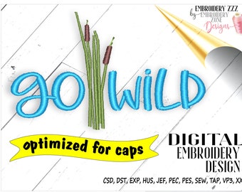 Foraging  Go WIld embroidery design made for hats. Cattails marsh wetland swamp pes pattern. Nature marsh digital clipart. Backyard gatherer