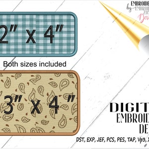 Applikation Maschinenstickerei Rahmenset, Namensaufnäher Randdesign 2 x 4 und 3 x 4 Satinstich abgerundete Ecken Rechteck Monogramm Umriss.