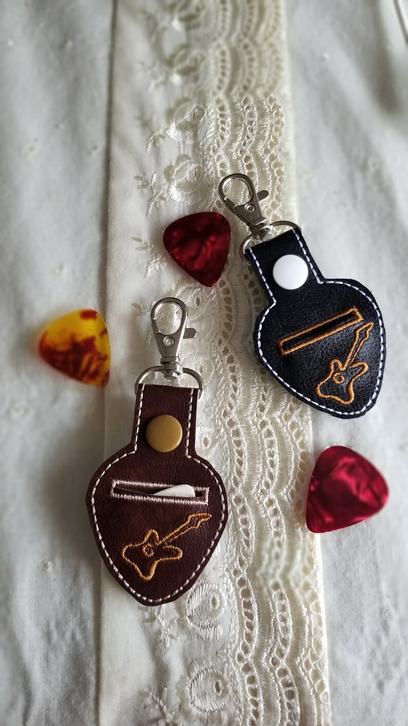Guitar Pick Holder Snap Tab in the Hoop Embroidery Template. Etsy