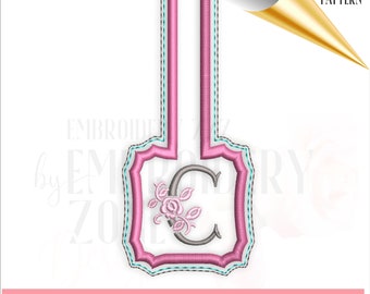 Monogram Letter C snap tab in the hoop key fob embroidery design template for making your own key chain ITH. Machine Embroidery fob pattern