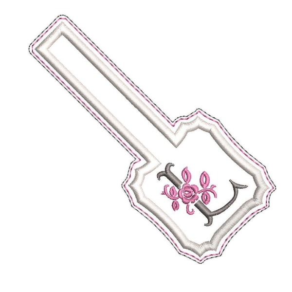 Monogram Letter L snap tab in the hoop key fob embroidery design template for making your own key chain ITH.