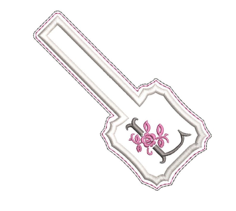 Monogram Letter L snap tab in the hoop key fob embroidery design template for making your own key chain ITH.