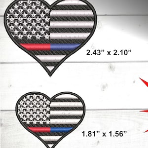 Thin blue line heart design. Half red half blue file for machine embroidery Tactical USA flag pattern back the red & blue police firefighter