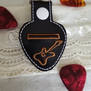 Guitar pick holder snap tab In the hoop embroidery template. Guitar pic case key fob pattern, ITH machine embroidery file, digital design image 3