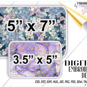 Applique machine embroidery frame set, name patch border design 3.50 x 5 and 5 x 7 satin stitch rounded corners rectangle monogram outline.