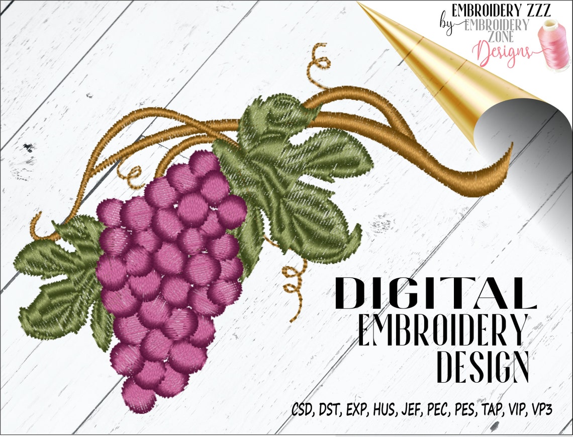 Grapevine embroidery design file. Grapes hanging from a vine Etsy