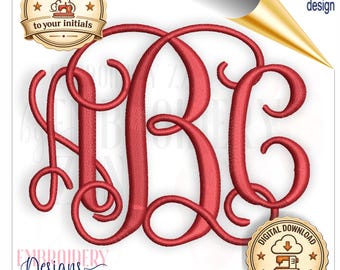 Custom Vine Monogram Embroidery File | Personalized 3 Letter Initials