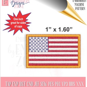 One inch USA Flag design for machine embroidery. Small American flag embroidery file pattern template. Easy sew format, stars and stripes.