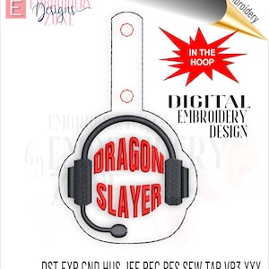 Diseño de llavero para auriculares gamer con cierre a presión ITH en blanco. Marco para monograma bordado en bastidor, plantilla para máquina de personalización.