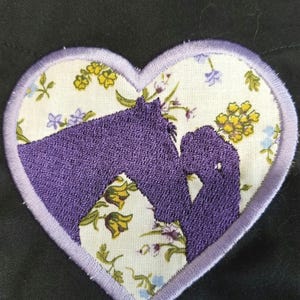 Girl kissing horse applique design file for machine embroidery. Horse lover pattern template, girl valentine to embroider