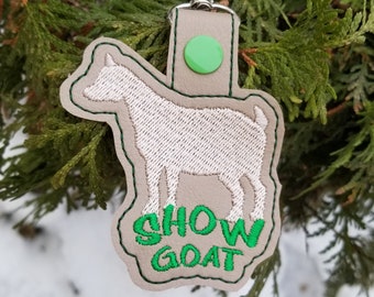 Pygmy goat snap tab key fob in the hoop embroidery pattern, ith show goat design, pes key chain file, keychain template,  4H goat, 4-H farm