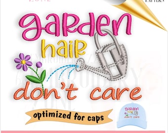 Garden hair, don't care embroidery design for hats. Pattern to machine embroider stitches center out and sized to fit baseball caps.