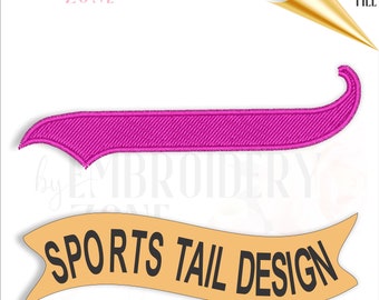 Sports tail embroidery machine pattern file. Banner underline tail design, team logo flag under lettering. Applique' pes template included