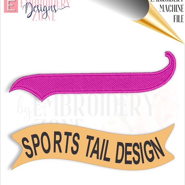 Sports tail embroidery machine pattern file. Banner underline tail design, team logo flag under lettering. Applique' pes template included