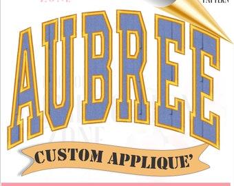 Custom applique embroidery digitizing. One word or simple shape converted to your stitch file. Made to order arch college font for hoodies.