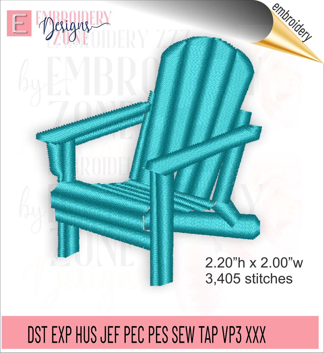 Adirondack Chair Embroidery Design File. Outdoor Seat Clipart Template
