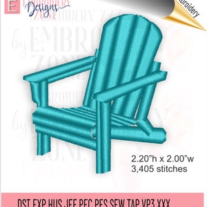 May include: A turquoise blue Adirondack chair with a 2.20" height and 2.00" width. The chair is made of 3,405 stitches.