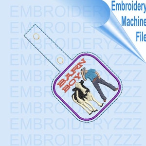 Farm boy embroidery pattern snap-tab in the hoop. ith key fob dairy cow design, western key chain 4-H gift idea, farmer template, rodeo image 2