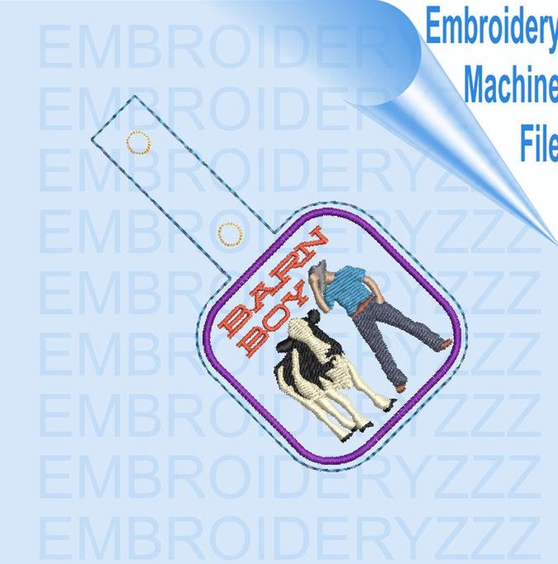 Farm boy embroidery pattern snap-tab in the hoop. ith key fob dairy cow design, western key chain 4-H gift idea, farmer template, rodeo image 2