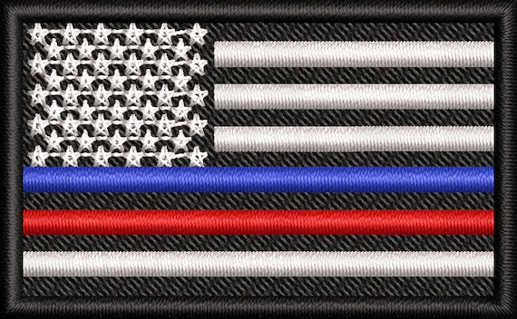 細い青と赤のラインの旗の刺繍デザイン。軍旗のパターン、赤の