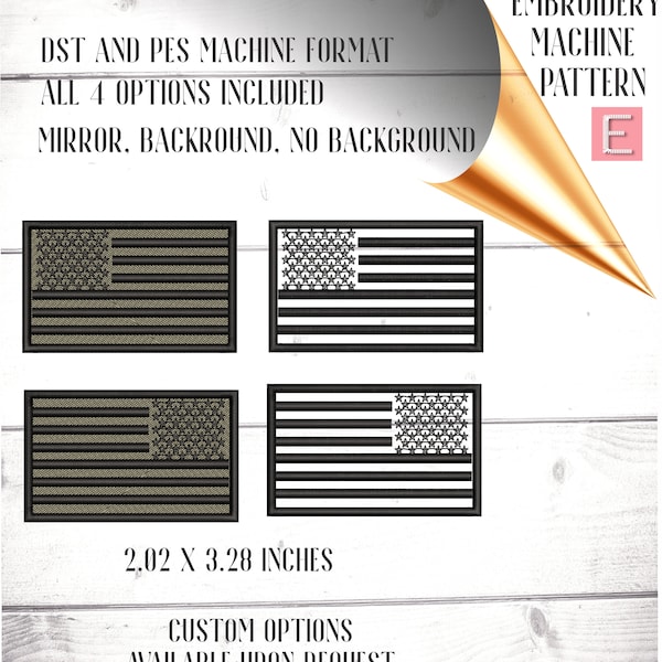 Easy to sew USA military flag design for machine embroidery with realistic stars & stripes. American flag pattern with few trims sews fast.