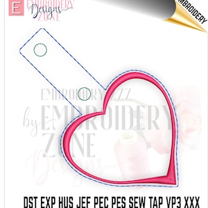 ITH Snap Tab Blanko Schlüsselanhänger Design. Stickrahmen Schlüsselanhänger Herz Monogramm Rahmen für die Maschinenstickerei. PES-Datei Muster