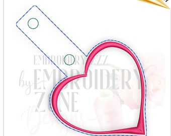 ITH Snap Tab Blank Key Fob design. Embroidery in the hoop Key Chain heart Monogram frame template for machine embroidery.  PES file pattern