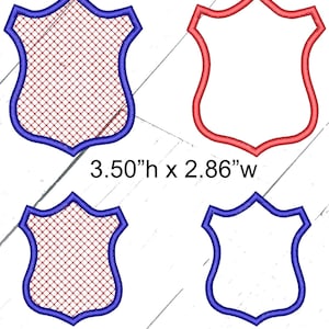 Police Badge design for machine embroidery. Border shield pattern. Badge outline with knockdown underlay stitching. 4 files, 2 sizes