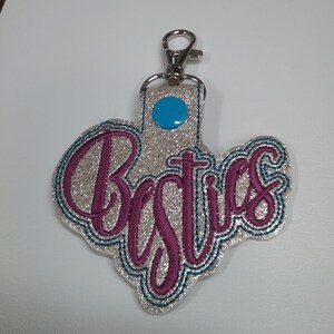 Besties in the hoop key chain embroidery design, ith key fob file, Best Friends keychain, BFF snap tab pattern, girlfriends,DIY gift for her image 3