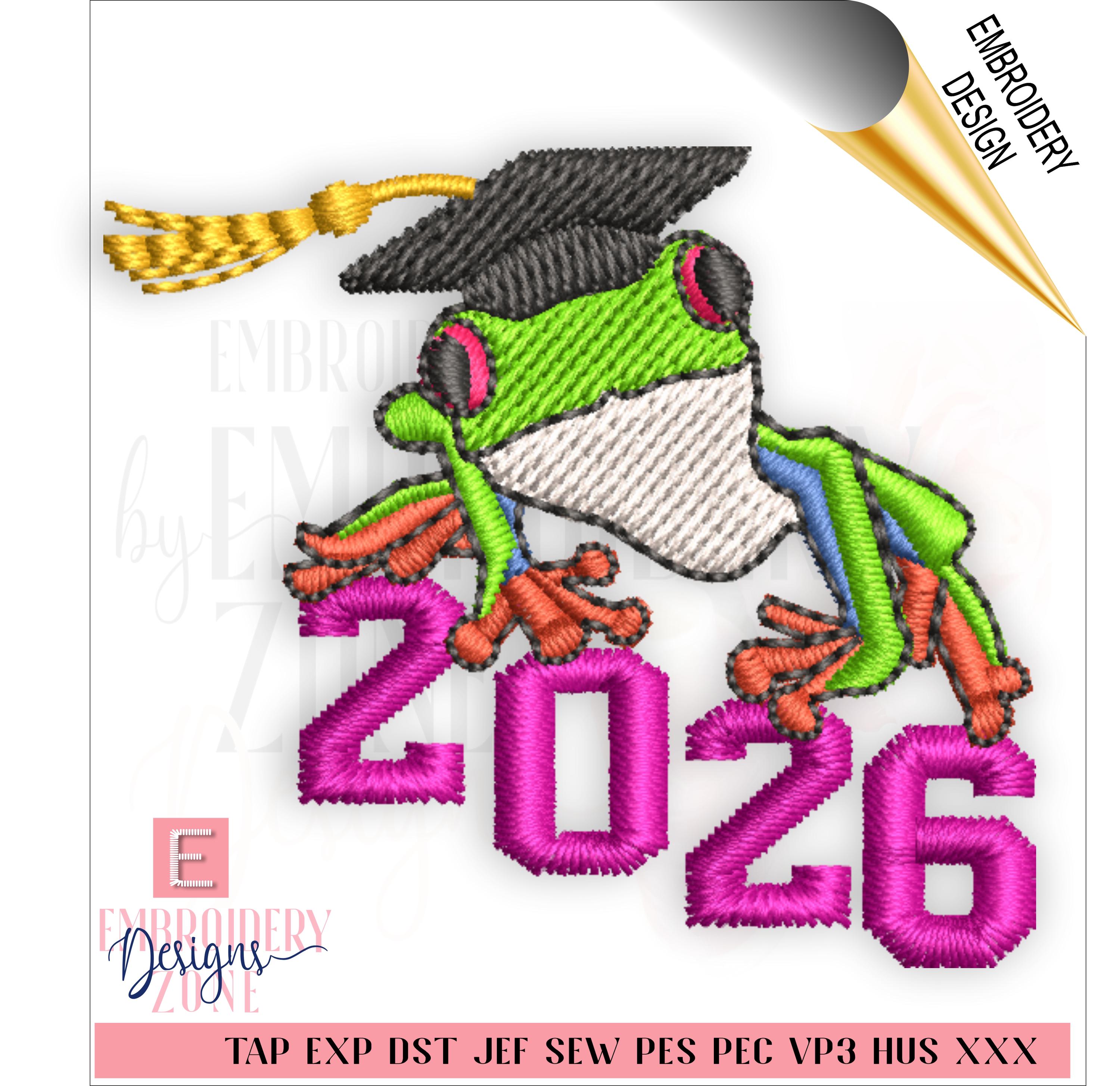 Class of 2026 Frog Graduation Embroidery Design, Tree Frog Grad Cap ...