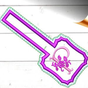 Monogram Letter P snap tab in the hoop key fob embroidery design template for making your own key chain ITH. Machine Embroidery fob pattern