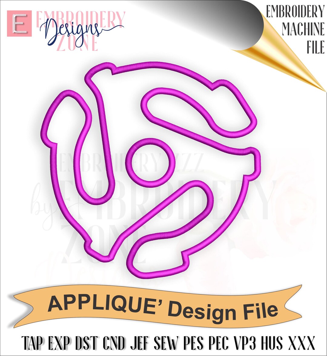 Old School 45 RPM Record Adapter Applique Embroidery Design – Vintage ...