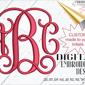 Made to Order Custom Vine monogram embroidery machine template personalized with your initials in your machine file format.