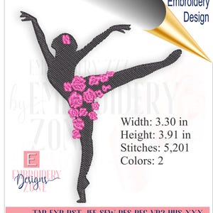 Dance machine embroidery design. Floral dancer on point. Dancing monogram file to embroider.