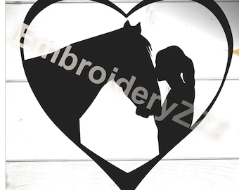 Girl Kissing Horse Heart SVG, Equestrian Silhouette Clipart (Digital Download)