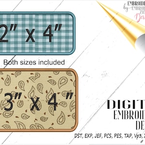 Set di cornici per ricamo a macchina con applicazioni, bordo con nome, design 2 x 4 e 3 x 4, punto satin, angoli arrotondati, contorno monogramma rettangolare.