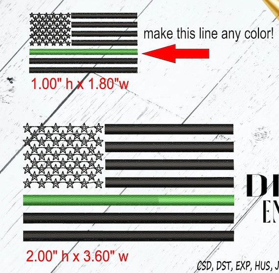 Thin Green Line Flag Embroidery Design, Border Patrol, Park Ranger (Digital Download)