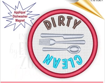 Dishwasher magnet clean/dirty design file to embroider with your embroidery machine.  This is an applique machine pattern, not a product.