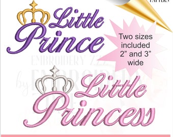 Little Princess embroidery design file instant download.  Little prince crown embroidery pattern, prince for a day birthday gift design