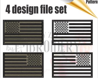 Eenvoudig te naaien Amerikaanse militaire vlagontwerp voor machineborduurwerk met realistische sterren en strepen. Patroon met Amerikaanse vlag met weinig versieringen, snel genaaid.