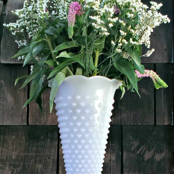 Vintage Large Hobnail Milk Glass Vase (Free Shipping)