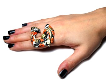 Japanese Koi Fish, Koi Fish Ring, Fish Ring, Japanese Fish, Zen Ring, Koi Ring, Koi Fish, Carp Fish, Carved Koi Fish Ring, Mothers day gift
