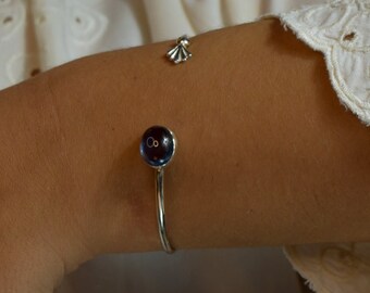 Blue Spinel Sterling Silver Cuff Bracelet with Seashell Charm