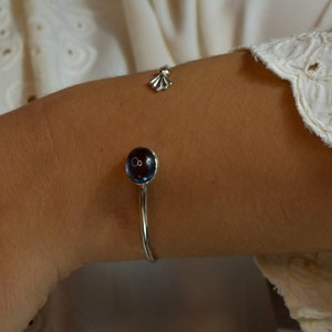 Blue Spinel bracelet - Gemstone bracelet - Seashell cuff bracelet -Thick silver bangle -  Made to order- stacking bangles- Cuff bracelet