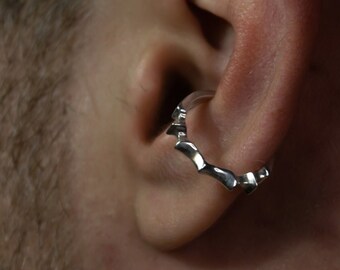 Orecchino a clip scultoreo in argento sterling: orecchino avvolgente moderno senza piercing