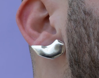 Sculptural Sterling Silver Ear Climber Earrings, Futuristic Studs