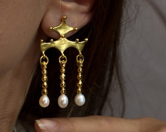 Roman Earrings Crotalia, Roman Earrings, Ancient Jewelry Rome Earrings, Crotal, Historical Earrings with Pearls