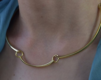 Gold Bronze Articulated Choker Necklace: Metal Collar