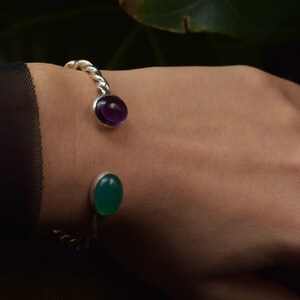 Twist Silver Bracelet with gemstones, Twisted Silver Cuff Bracelet,  Bracelet made in solid Silver, Silver Cuff bracelet - Made to order