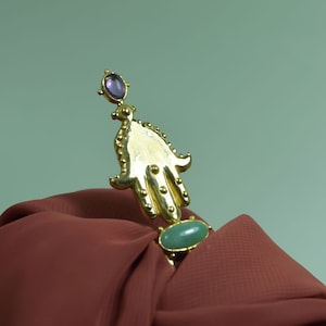 Hair Pin, Hamsa Hand Gold Hair Pin With Gemstones, Luck jewelry, Bronze Hair Accessories, Protective Talisman, Fatima Hand, Gold Hair Stick
